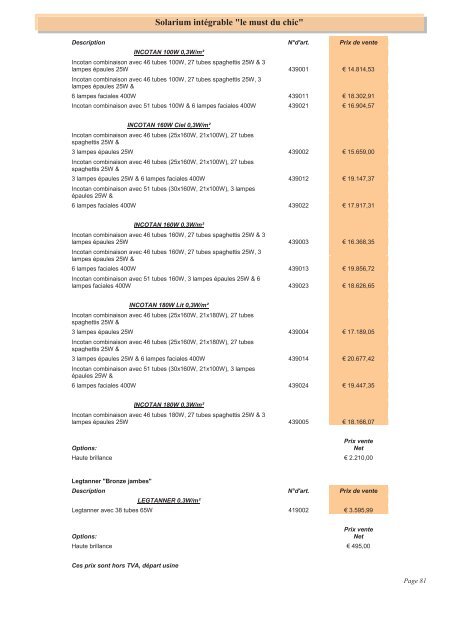 Catalogue & tarif - Les Professions EsthÃ©tiques