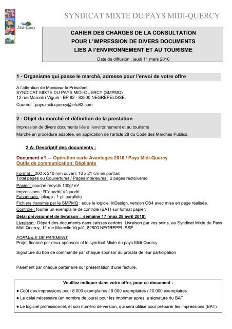 Cahier des charges de la consultation - Pays Midi-Quercy