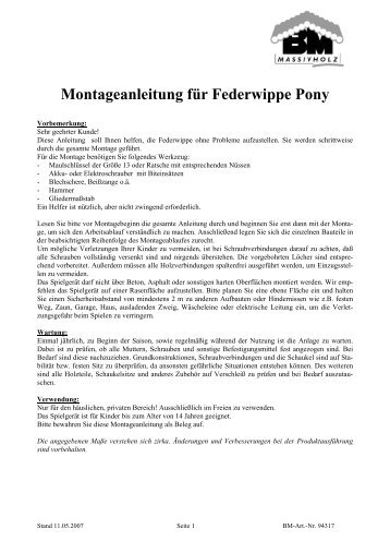 Montageanleitung für Federwippe Pony - Gartenpirat