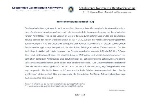 Berufsorientierungs-Konzept - KGS Kirchweyhe