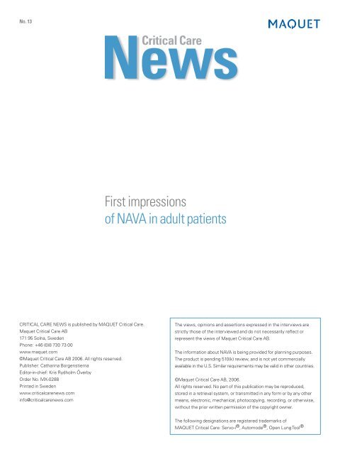 First impressions of NAVA in adult patients - Critical Care News