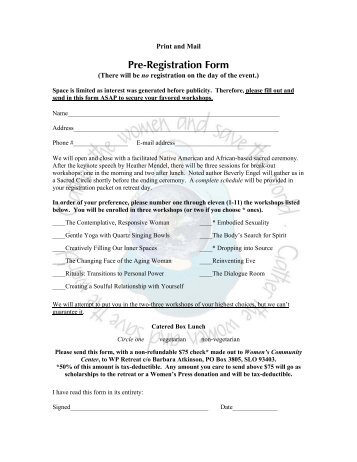 PRE-REGISTRATION FORM - Women's Press