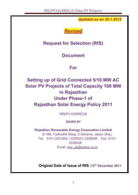 RfS/PV10/RREC/6 Solar PV Projects - Rajasthan Renewable ...