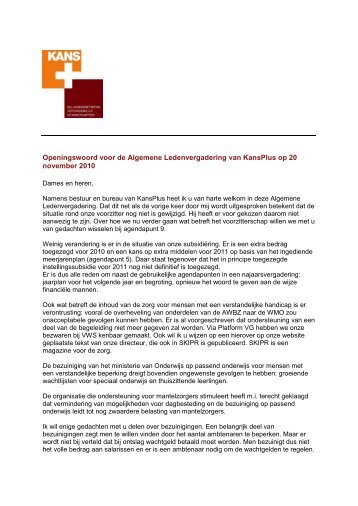 Openingswoord voor de Algemene Ledenvergadering ... - KansPlus