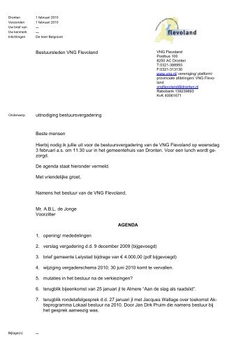-- -- Bestuursleden VNG Flevoland uitnodiging bestuursvergadering ...