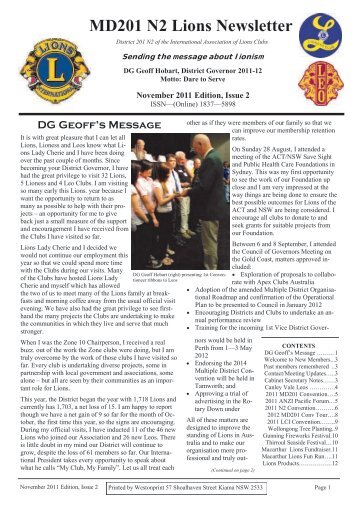 District N2 November 2011 Newsletter - Lions Clubs of District 201N2