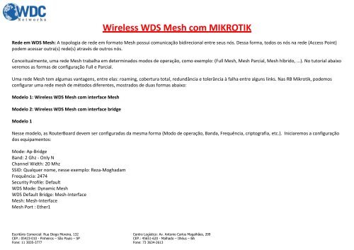 Wireless WDS Mesh com MIKROTIK