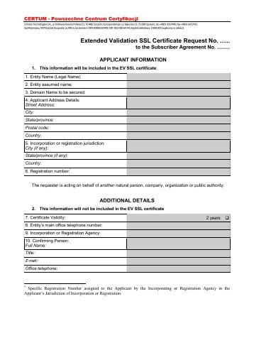 Extended Validation SSL Certificate Request No. ...... - Certum