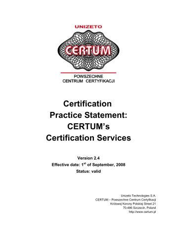 Certification Practice Statement: CERTUM's Certification Services ...