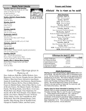 Easter Flower Offerings given in Memory of - Stmarysgreenville.org