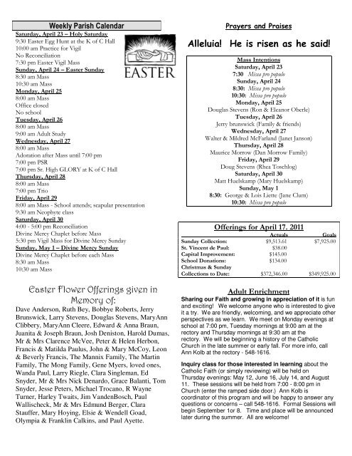 Easter Flower Offerings given in Memory of - Stmarysgreenville.org