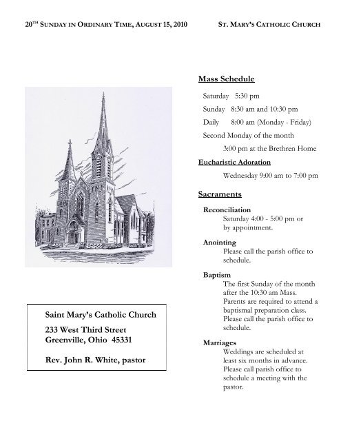 Saint Mary's Catholic Church 233 West Third Street Greenville, Ohio ...