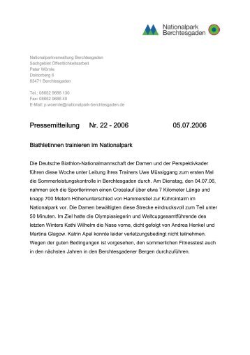 Pressemitteilung Nr. 22 - 2006 05.07.2006 - Nationalpark ...