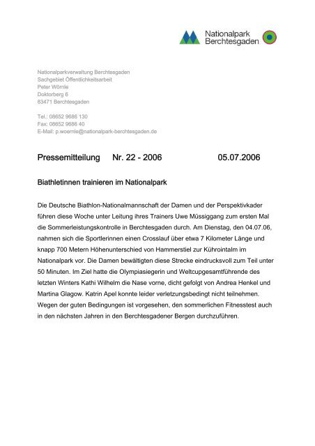 Pressemitteilung Nr. 22 - 2006 05.07.2006 - Nationalpark ...