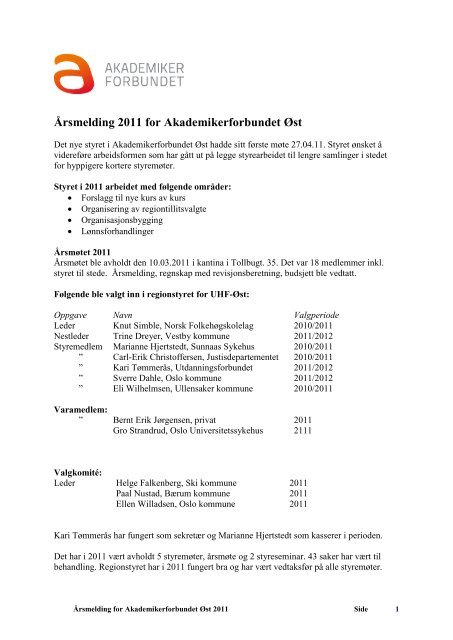 Ãrsmelding 2011 for Akademikerforbundet Ãst