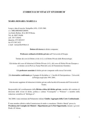 curriculum vitae et studiorum - Università degli Studi di Perugia