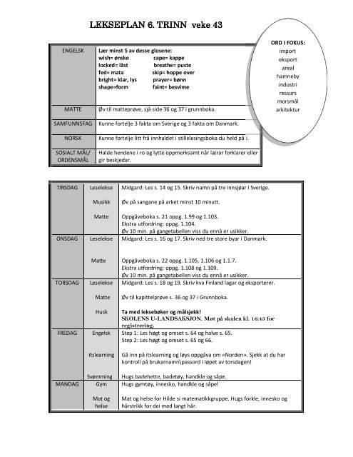 LEKSEPLAN 6. LEKSEPLAN 6. TRINN ve TRINN ve TRINN veke 43