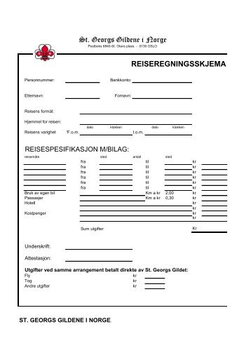 REISEREGNINGSSKJEMA St. Georgs Gildene i Norge
