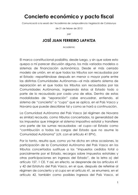 Concierto económico y pacto fiscal - Acadèmia de Jurisprudència i ...