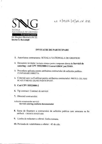 1. Invitatie ofertare pentru cumparare directa catering - SNG