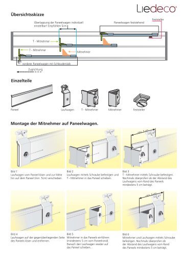 Montage der Mitnehmer auf Paneelwagen. Einzelteile - Liedeco