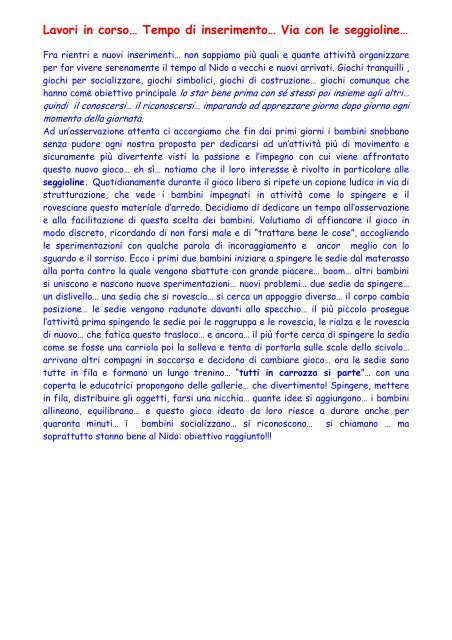 Asilo Nido - il programma e le chiusure 2012 - Comune di Canzo