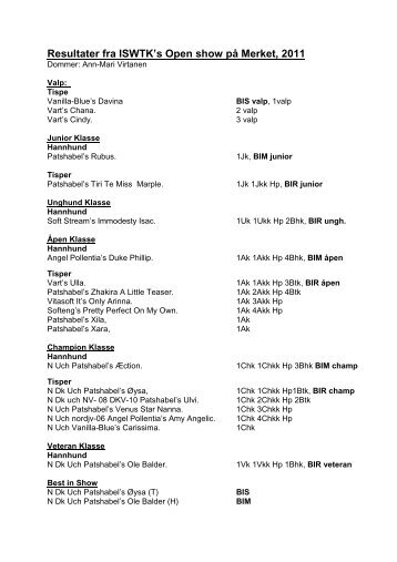 Resultater fra Open show 2011 - Norsk Terrier Klub