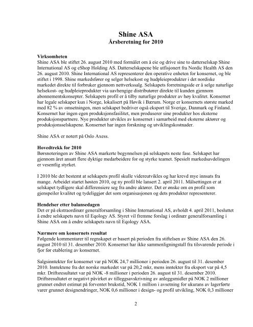 Årsrapport 2010 - Eqology.com