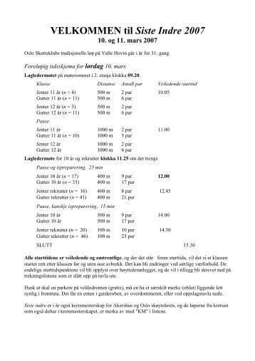 VELKOMMEN til Siste Indre 2007 - SkÃ¸ytesport