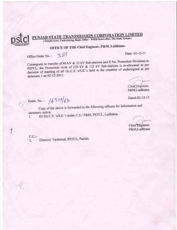 Office Order No. 381 dated 02/12/2011 by CE/P&M