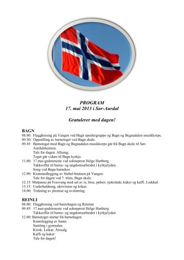 PROGRAM 17. mai 2013 i SÃ¸r-Aurdal Gratulerer med ... - Reinli.no