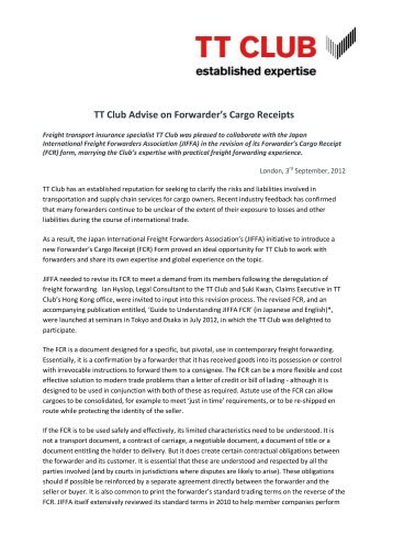 TT Club Advises on Forwarder's Cargo Receipts FINAL