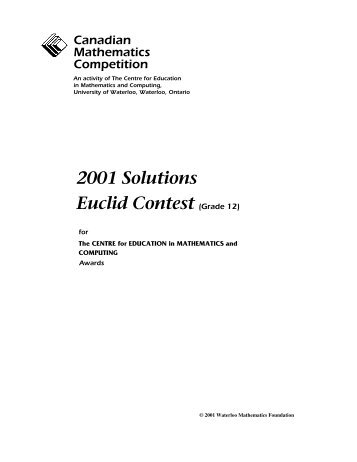 Euclid Contest Solutions 2001 - CEMC - University of Waterloo