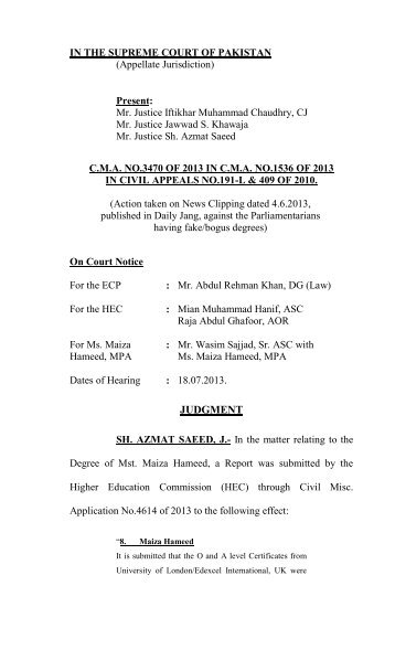 judgment sh. azmat saeed, j. - Supreme Court of Pakistan