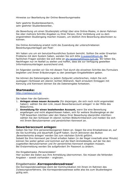 Anleitung Zur Erstellung Einer Bewerbung In Tumonline