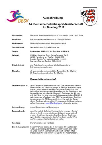 Ausschreibung 14. Deutsche Betriebssport-Meisterschaft im Bowling ...