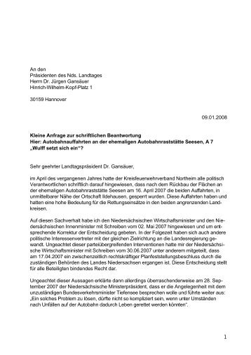 Brief an Landtagspräsident Gansäuer, Kleine Anfrage - Uwe Schwarz