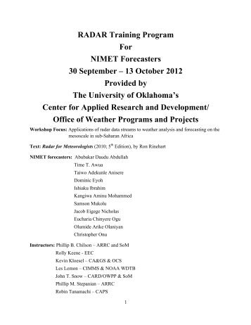 RADAR Training Program For NIMET Forecasters 30 September ...