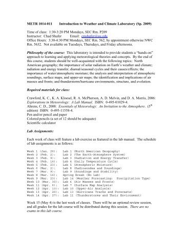 METR 1014-011 Introduction to Weather and Climate Laboratory ...