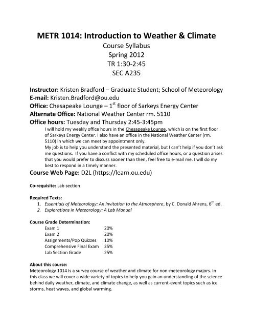 METR 1014: Introduction to Weather & Climate - School of ...