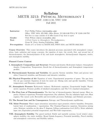 Syllabus METR 3213: Physical Meteorology I - University of Oklahoma