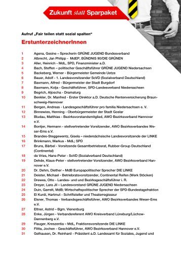 Zukunft statt Sparpaket ErstunterzeichnerInnen - SPD-Elbmarsch