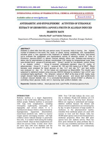 antidiabetic and hypolipidemic activities of ethanolic extract ... - ijpcbs