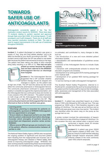 TOWARDS SAFER USE OF ANTICOAGULANTS - GGC Prescribing