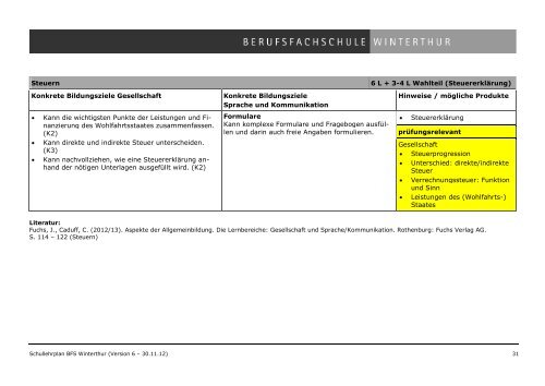 BU-Schullehrplan 2013 - Berufs- und Fortbildungsschule Winterthur