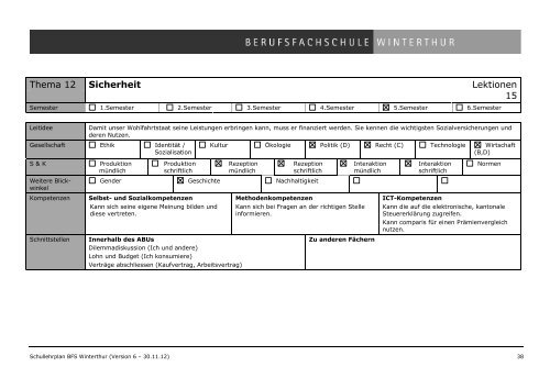 BU-Schullehrplan 2013 - Berufs- und Fortbildungsschule Winterthur