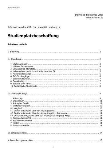 Studienplatzbeschaffung - Asta HCU