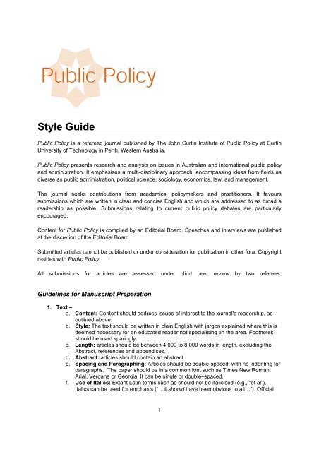 Public Policy Style Guide - Curtin Business School - Curtin University