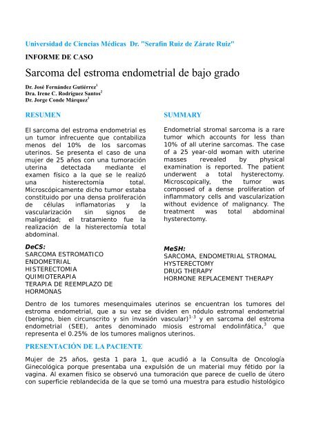 Sarcoma del estroma endometrial de bajo grado - Acta MÃ©dica del ...