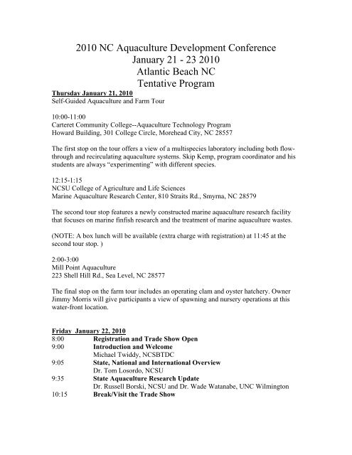 2010 NC Aquaculture Development Conference - NCAquaculture.org